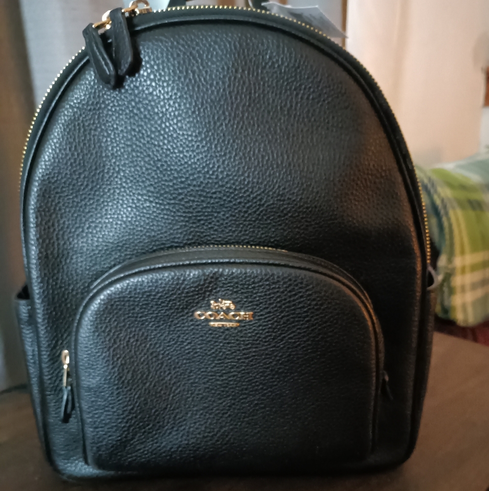 NWT Coach Black Leather Backpack W/ Matching  Phone Wallet